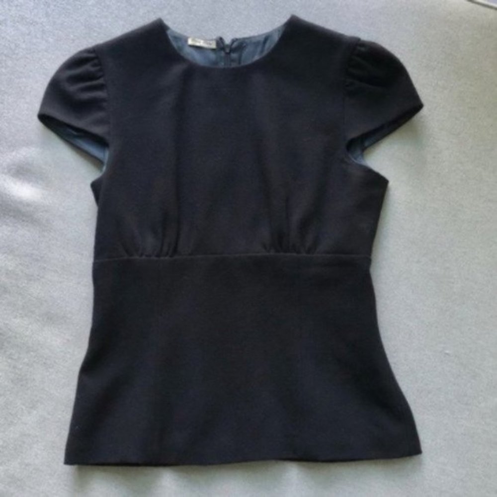 Miu Miu Wool Short Cap Sleeve Black Fitted Top